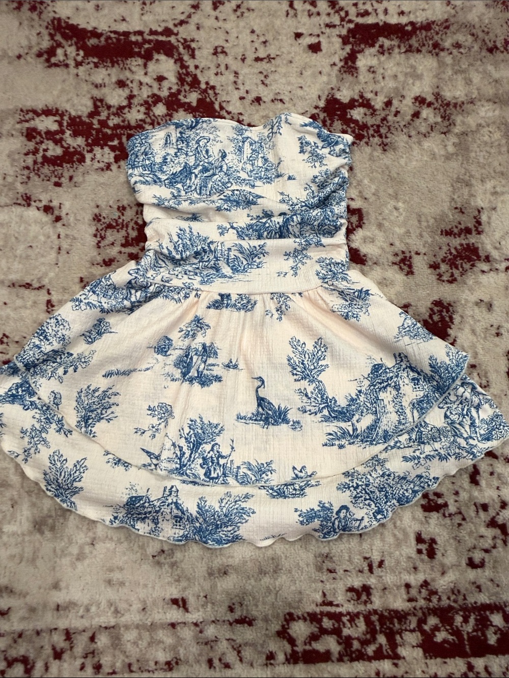 Cider Girls Blue Toile Strapless Dress